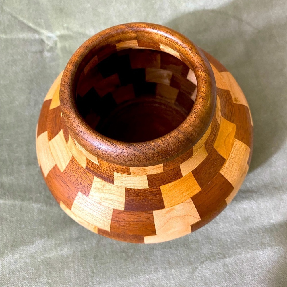 Vase curly maple walnut block stacked multi tone color in browns #1